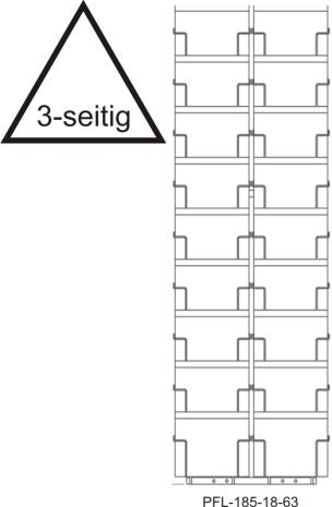 Bodenständer 185 mm, T63mm, 54 Fächer, 2-reihig, 3-seitig, silber